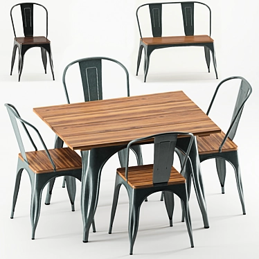 Industrial Tolix Table Chair Set 3D model image 1 