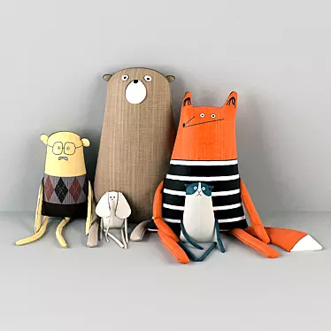 Adorable Textile Animal Toys 3D model image 1 