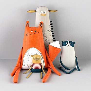 Quirky Textile Animal Toys 3D model image 1 