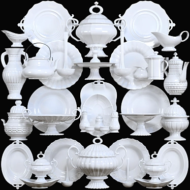 Elegant White Porcelain Tableware 3D model image 1 