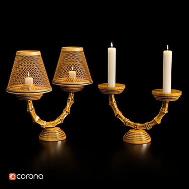 Vintage Brass Double Candle Holder 3D model image 1 