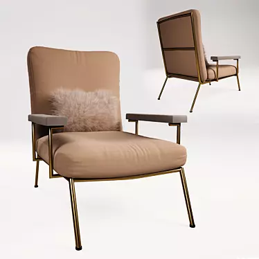 Fur Cushioned Brass Armchair 3D model image 1 