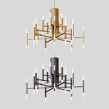 LED Chandelier: Black & Gold Elegance 3D model image 1 