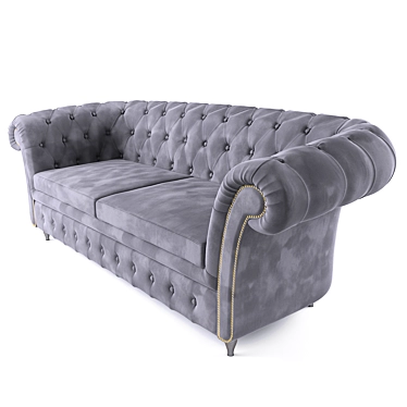 Luxury Velvet & Leather Chesterfield Sofa 3D model image 1 