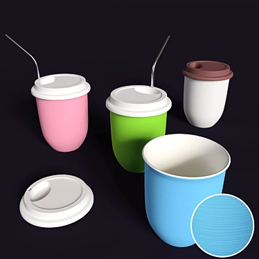 Ceramic Glass with Lid & Straw 3D model image 1 