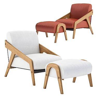 Elegant Walnut Armchair & Footstool 3D model image 1 