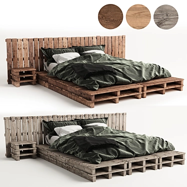 Rustic Wooden Pallet Bed 3D model image 1 