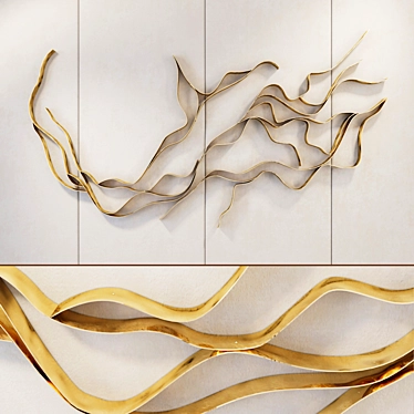 Waves of Gold: Metal Wall Panel 3D model image 1 