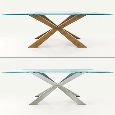 Sleek Spyder Dining Table: Wood & Metal Base 3D model image 1 