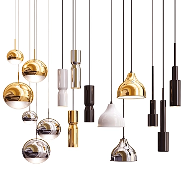 Gold Mirror Ball Pendant: Four Hanging Lights 3D model image 1 