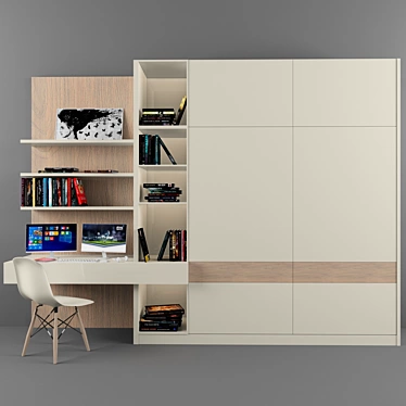Versatile Wardrobe and Workspace Combo - Spacious and Stylish 3D model image 1 