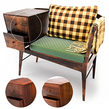 Sleek Tri-Wood Mid-Century Seat 3D model image 1 