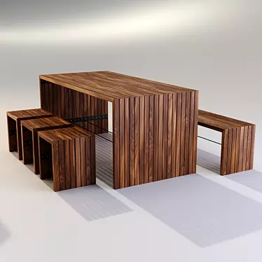 Sleek Modern Bench & Table Set 3D model image 1 