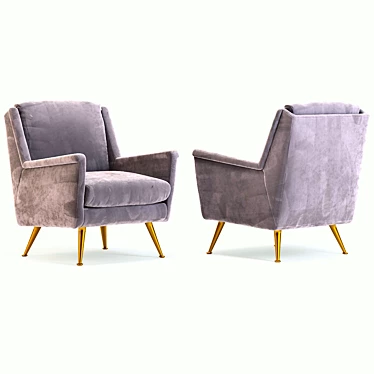 Retro Chic Grey Velvet Armchair 3D model image 1 