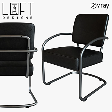 Sleek Metal and Leather Chair - LoftDesigne Model 2041 3D model image 1 