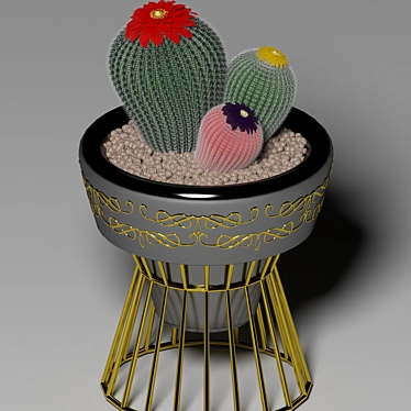 Golden Cactus Pot 3D model image 1 