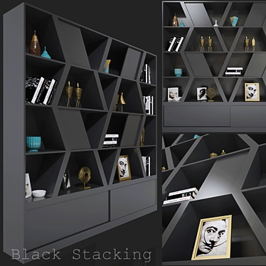 Versatile Black Stacking Shelving 3D model image 1 