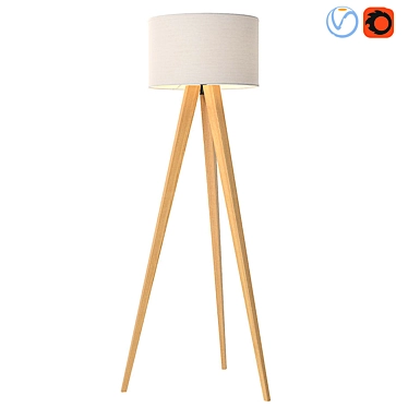 Scandinavian Minimalist Wood and Fabric Floor Lamp 3D model image 1 