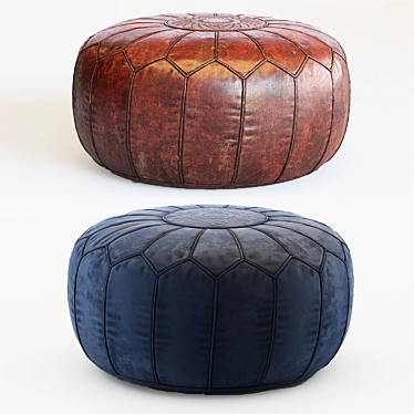 Vintage Moroccan Leather Pouf - Hand Tooled 3D model image 1 