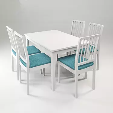 Expandable White Table with Chair Set 3D model image 1 