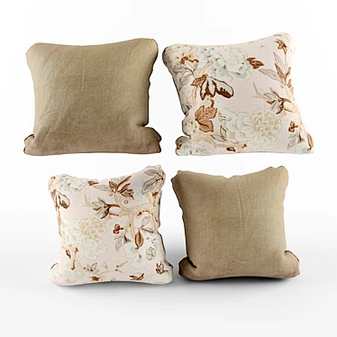 Title: Beige Floral Pillow Set 3D model image 1 