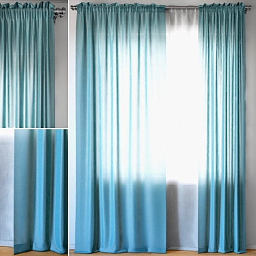 Aegean Blue Voile Curtains | 95" Length 3D model image 1 