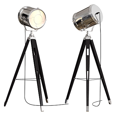 Vintage Wooden Tripod Floor Lamp 3D model image 1 