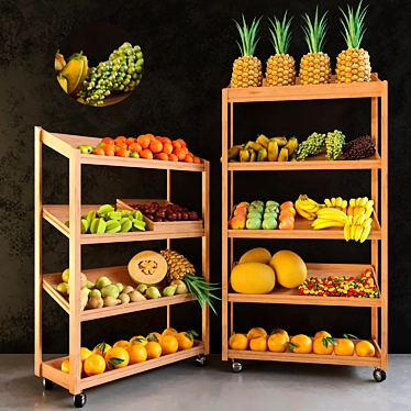 Fresh Market Fruits & Citrus: Pineapple, Mango, Banana 3D model image 1 