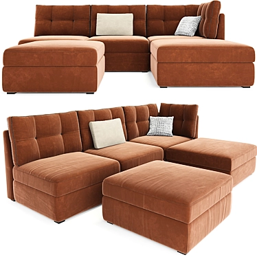 Modern Long Sectional Sofa Set 3D model image 1 