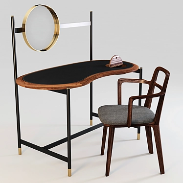 Porada Ninfea & Rosita: Walnut Desk/Dressing Table with Brass Details and Fabric Chair 3D model image 1 