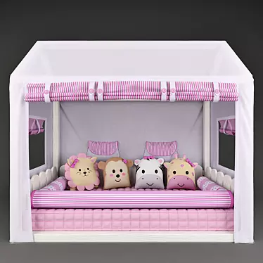 Montessori House Bed with Friends Safari Canopy 3D model image 1 