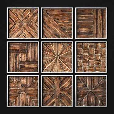 Rustic Wooden Squares Set - Wall Decor 3D model image 1 