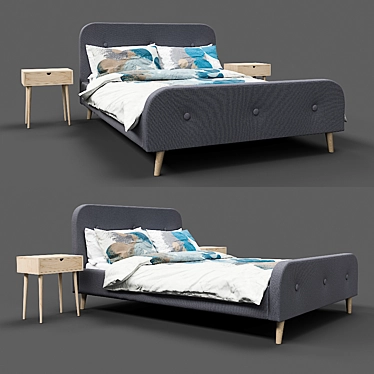 Elegant UK Bed Frame and Bedside Table Set 3D model image 1 