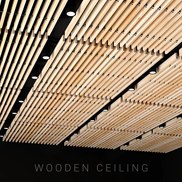 Elegant Wooden Ceiling with Aluminum Lights 3D model image 1 