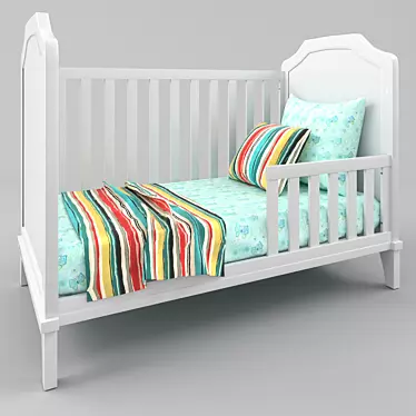 Silk and Cotton Painted Wood Crib 3D model image 1 