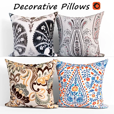 Floral Paisley Decorative Pillow Set 3D model image 1 