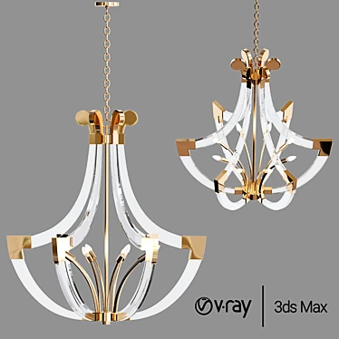 Elegant Acrylic & Brass Chandelier 3D model image 1 