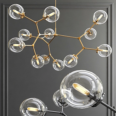 Elegant Molecular Brass Chandelier 3D model image 1 