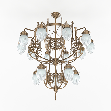 Pannon 15-Light Brass Chandelier 3D model image 1 