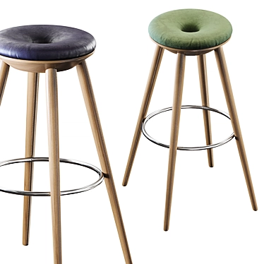 Sleek Kitson Barstool: Natural Wood, Black 3D model image 1 