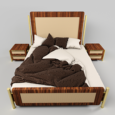 Custom Design Wood and Brass Bed 3D model image 1 