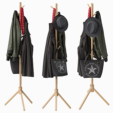 Elegant LENDRA Wooden Coat Rack 3D model image 1 