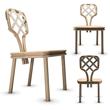 Oak & Beige Leather Tennis Chair 3D model image 1 