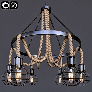 Sleek Glass and Rope Ceiling Light 3D model image 1 