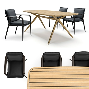 Coastal Charm: Natuzzi Moore Dining Chairs and Deck Table 3D model image 1 
