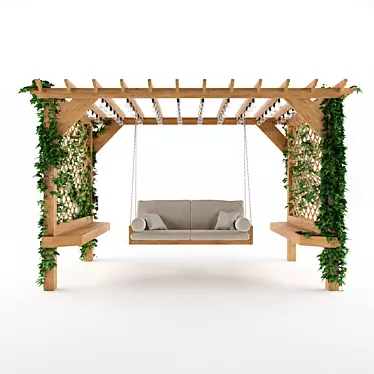 Rustic Wood Garden Swing 3D model image 1 