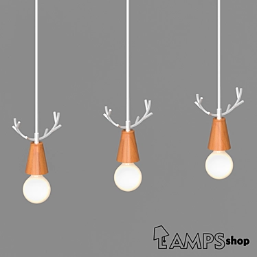 Rustic Wood Deer Chandelier 3D model image 1 