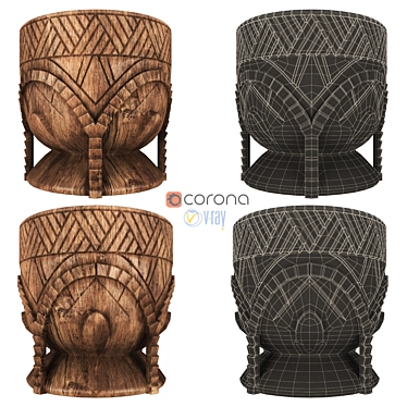 Authentic African Hand Carved Mortar 3D model image 1 