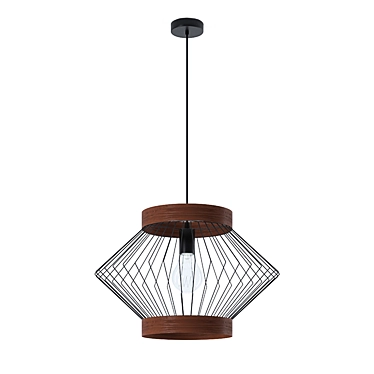 Elegant Black Wood Pendant Light 3D model image 1 