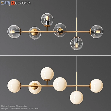 Elegance Brass Linear Chandelier 3D model image 1 